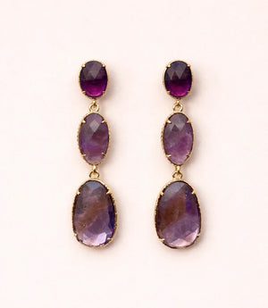 Boucles d'oreilles en acier inoxydable et pierres naturelles long 5,5 cm excellent état