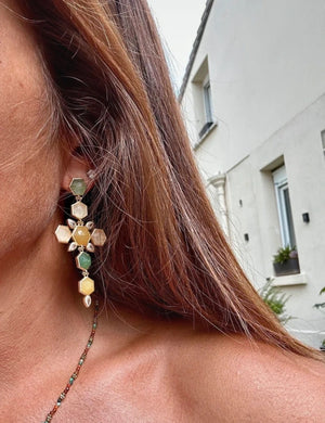 Boucles d’oreilles en acide inoxydable et pierres naturelles longueur 7 cm excellent état