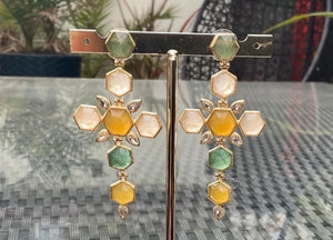 Boucles d’oreilles en acide inoxydable et pierres naturelles longueur 7 cm excellent état