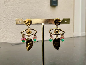 Boucles d’oreilles oreilles en acier inoxydable et pierres naturelles , longueur4,5cm. Excellent