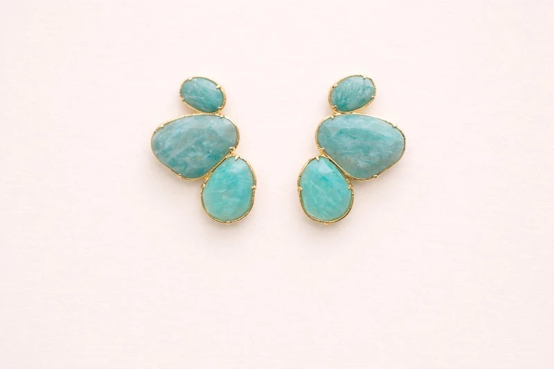 Boucles d’oreilles en acier, inoxydable et pierre naturelle, longueur 3,3cm. Excellent état