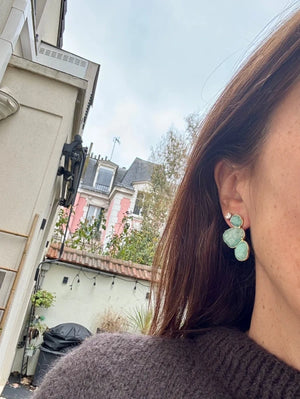 Boucles d’oreilles en acier, inoxydable et pierre naturelle, longueur 3,3cm. Excellent état