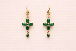 Boucles d’oreilles en acier, inoxydable et pierres naturelles, longueur 4,1 cm. Excellent état.