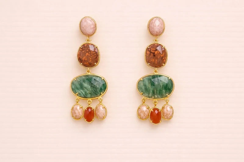 Boucles d’oreilles en acier, oxydables et Pierres naturelles long 6cm excellent état