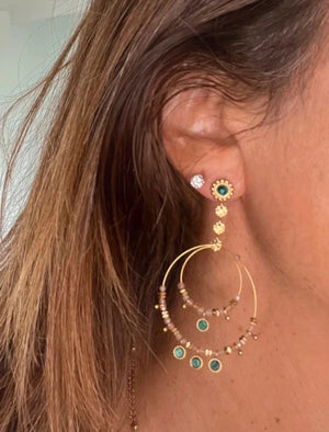 Boucles d’oreilles en acier inoxydable pierres naturelles  dont malachite long 7 cm. Excellent état