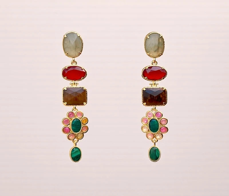Boucles d’oreilles en acier, oxydables et Pierres naturelles long 6,5cm excellent état