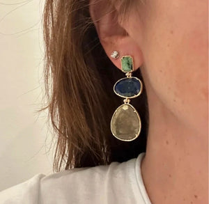 Boucles d’oreilles en acier inoxydable et pierres naturelles long 6 cm excellent