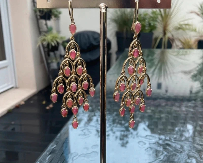 Boucles d'oreilles en acier, inoxydable et pierres naturelles, longueur 6,5 cm. Excellent état