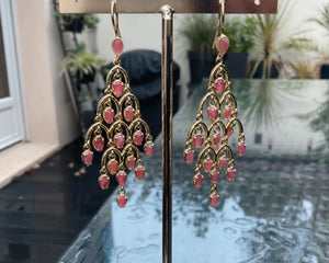 Boucles d'oreilles en acier, inoxydable et pierres naturelles, longueur 6,5 cm. Excellent état