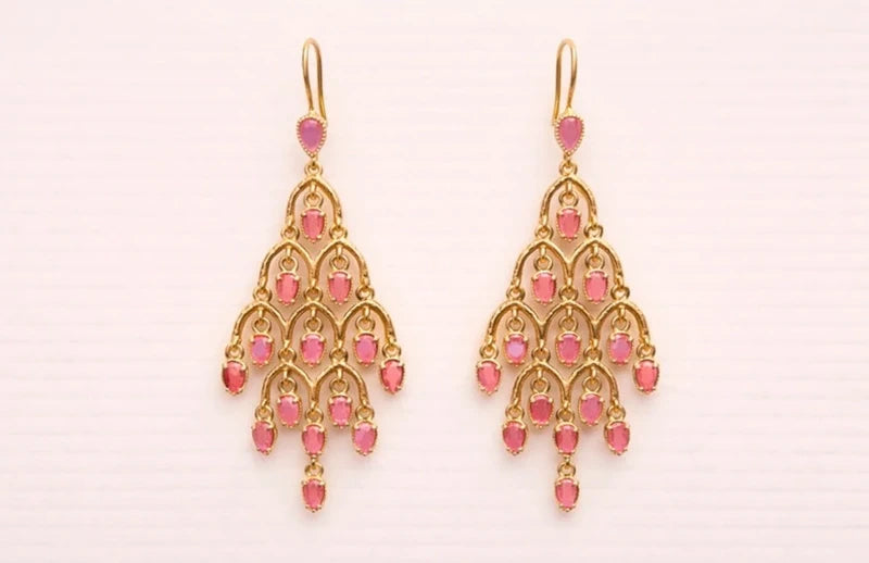 Boucles d'oreilles en acier, inoxydable et pierres naturelles, longueur 6,5 cm. Excellent état
