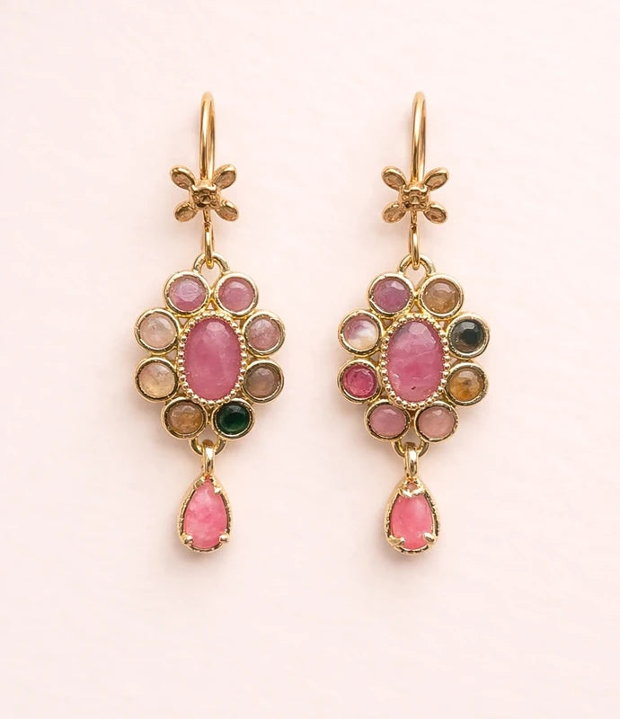 Boucles d'oreilles en acier, inoxydable et pierres naturelles, longueur 3,2 cm. Excellent état