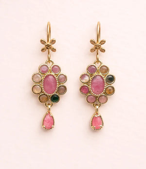 Boucles d'oreilles en acier, inoxydable et pierres naturelles, longueur 3,2 cm. Excellent état