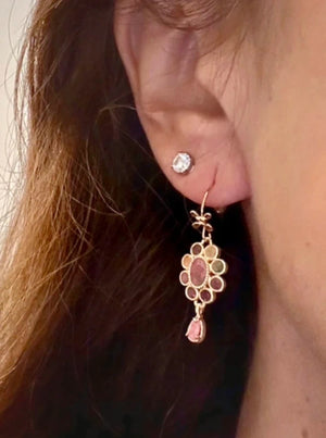 Boucles d'oreilles en acier, inoxydable et pierres naturelles, longueur 3,2 cm. Excellent état