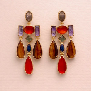Boucles d oreilles en acier inoxydable et pierres naturelles long 6 cm excellent état