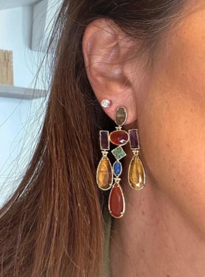 Boucles d oreilles en acier inoxydable et pierres naturelles long 6 cm excellent état