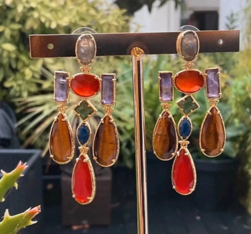 Boucles d oreilles en acier inoxydable et pierres naturelles long 6 cm excellent état