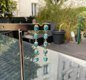 Boucles d'oreilles en acier inoxydable et pierres, naturelles, excellent état long 7 cm