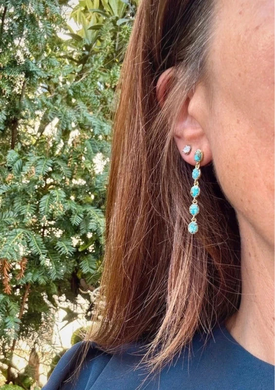 Boucles d'oreilles en acier inoxydable et pierres, naturelles, excellent état long 7 cm