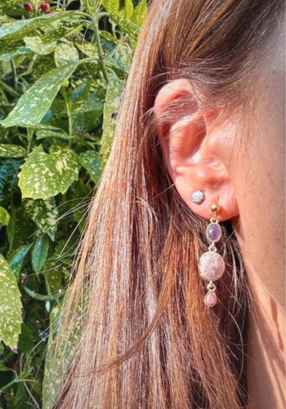 Boucles d'oreilles en acier inoxydable et Pierres naturelles long 4cm excellent état