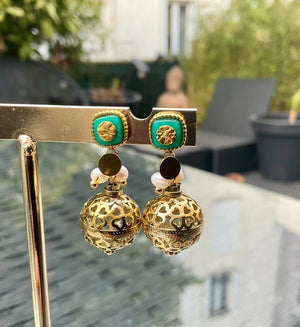 Boucles d’oreilles en acier inoxydable et pierres, naturelles, excellent état