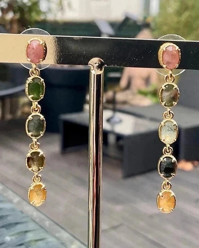 Boucles d’oreilles en acier inoxydable et pierres naturelles, longueur 4,5 cm. Excellent état